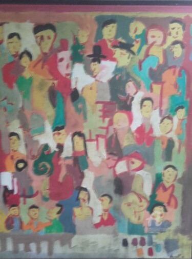 Painting titled "valse des visages" by Gaetan Brisset, Original Artwork, Acrylic