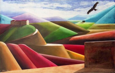 Painting titled "Paesaggio con aquila" by Gaetano Ligrani (Gali), Original Artwork