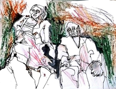 Dessin intitulée "abuelos" par Oscar Gagliano, Œuvre d'art originale, Encre