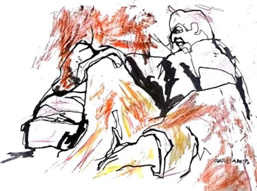 Dibujo titulada "caida" por Oscar Gagliano, Obra de arte original, Tinta
