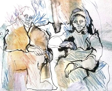 Dibujo titulada "jubilados" por Oscar Gagliano, Obra de arte original, Tinta
