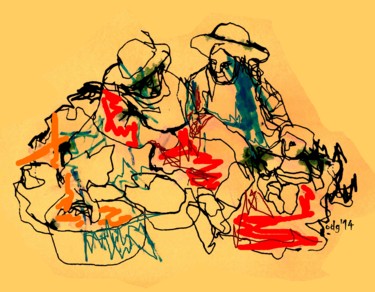 Dibujo titulada "Collas" por Oscar Gagliano, Obra de arte original, Tinta