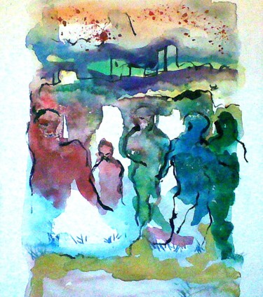 Pintura titulada "SUBURBIO" por Oscar Gagliano, Obra de arte original, Acuarela