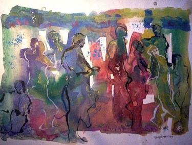 Pintura titulada "subterraneo" por Oscar Gagliano, Obra de arte original, Acuarela