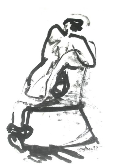 Dibujo titulada "APOYADA" por Oscar Gagliano, Obra de arte original, Tinta