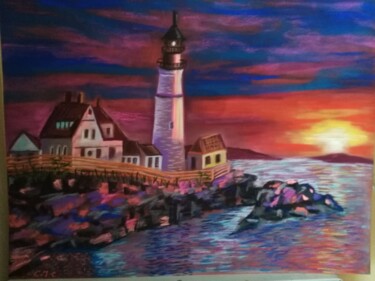 Painting titled "Phare" by Gaïa-Jeanne Céleste, Original Artwork, Pastel