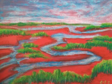 Pintura titulada "Paysage rouge" por Gaïa-Jeanne Céleste, Obra de arte original, Pastel