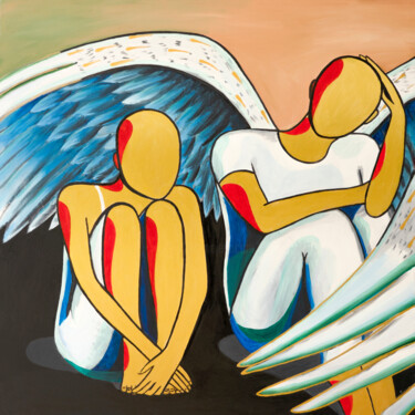 Painting titled "PROTECTION" by Gaia Makh, Original Artwork, Oil Mounted on Wood Stretcher frame