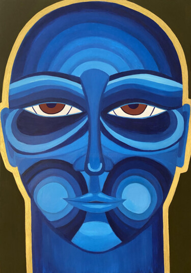 Картина под названием "BLUE HEAD" - Gaia Makh, Подлинное произведение искусства, Масло Установлен на Деревянная панель