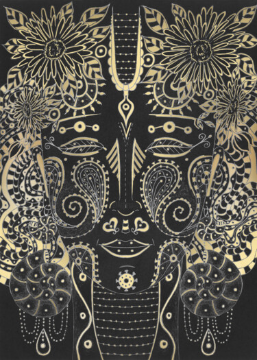 Digitale Kunst mit dem Titel "BLACK&GOLD 1" von Gaia Makh, Original-Kunstwerk, Acryl