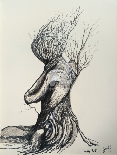 Dibujo titulada "Femme Arbre" por Gaïdg, Obra de arte original, Grafito