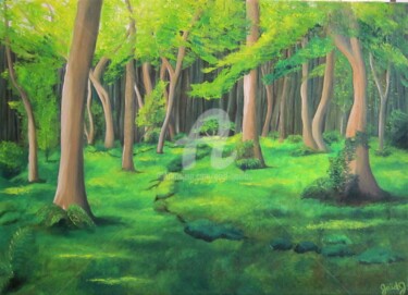제목이 "Sous-Bois"인 미술작품 Gaïdg로, 원작, 기름 나무 들것 프레임에 장착됨