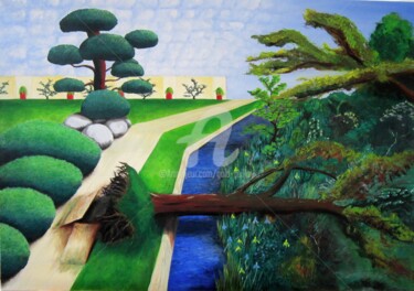 绘画 标题为“Lien entre 2 mondes” 由Gaïdg, 原创艺术品, 油 安装在木质担架架上