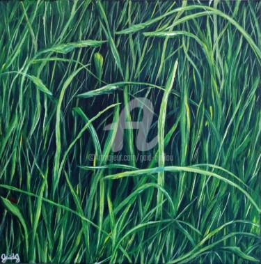 Painting titled "Brins d'herbe" by Gaïdg, Original Artwork, Acrylic Mounted on Wood Stretcher frame