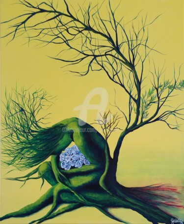 Painting titled "Protection" by Gaïdg, Original Artwork, Acrylic Mounted on Wood Stretcher frame