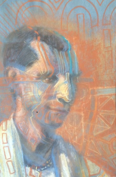 Schilderij getiteld "portrait de mon ame" door Elmars Gaigalnieks, Origineel Kunstwerk, Pastel Gemonteerd op Karton
