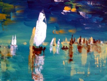 Painting titled "port de nuit" by Jean-Louis Gaillard, Original Artwork, Oil