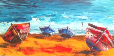 Painting titled "barques" by Jean-Louis Gaillard, Original Artwork, Acrylic Mounted on Wood Stretcher frame