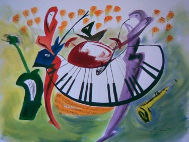 Картина под названием "Fête de la Musique" - Jean-Louis Gaillard, Подлинное произведение искусства, Акварель