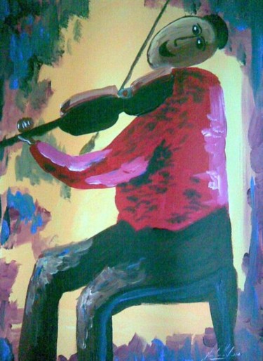 Painting titled "Violin Blues" by Jean-Louis Gaillard, Original Artwork, Acrylic Mounted on Wood Stretcher frame