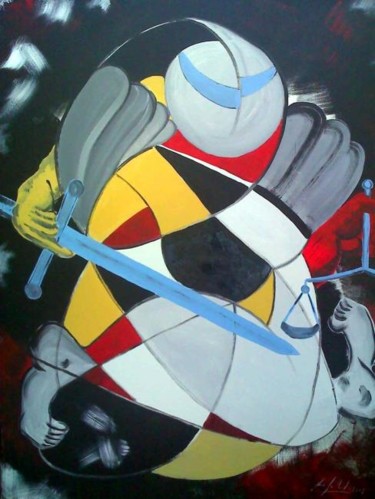 Painting titled "L'ange de la Justice" by Jean-Louis Gaillard, Original Artwork, Acrylic Mounted on Wood Stretcher frame