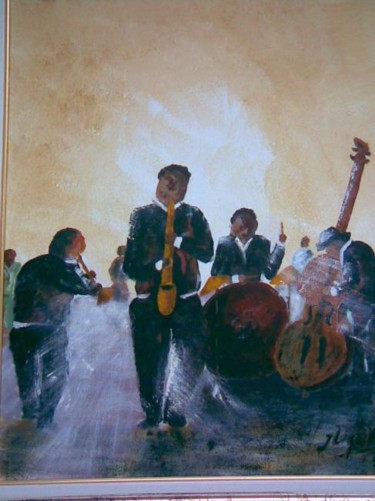 Painting titled "contrebasse et saxo" by Jean-Louis Gaillard, Original Artwork, Oil