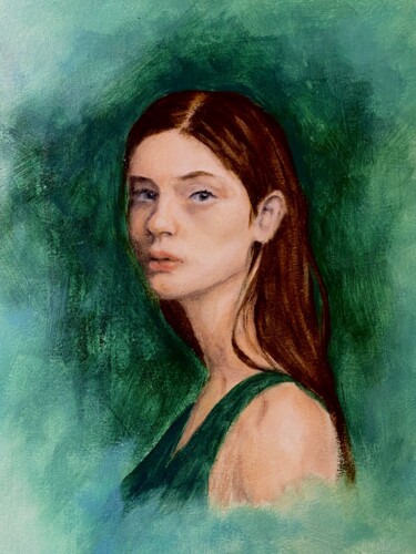 Картина под названием "Green portrait" - Galah Viviana, Подлинное произведение искусства, Масло Установлен на Деревянная рам…