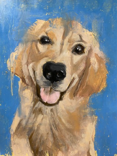 Painting titled "Labrador" by Galah Viviana, Original Artwork, Oil Mounted on Wood Panel