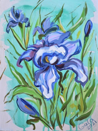 Картина под названием "Wild iris" - Galina Zulkarniaeva, Подлинное произведение искусства, Акрил