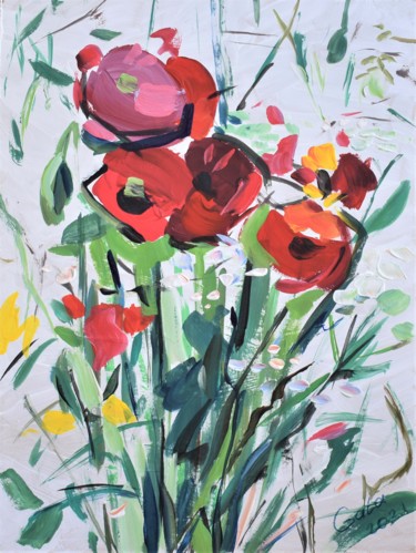 Malerei mit dem Titel "Bouquet of wild flo…" von Galina Zulkarniaeva, Original-Kunstwerk, Acryl