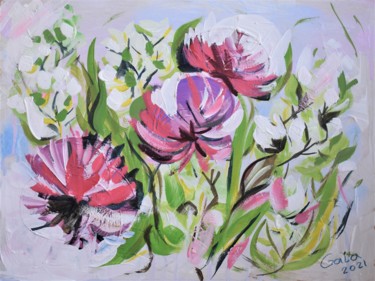 Malerei mit dem Titel "beautiful flowers" von Galina Zulkarniaeva, Original-Kunstwerk, Acryl