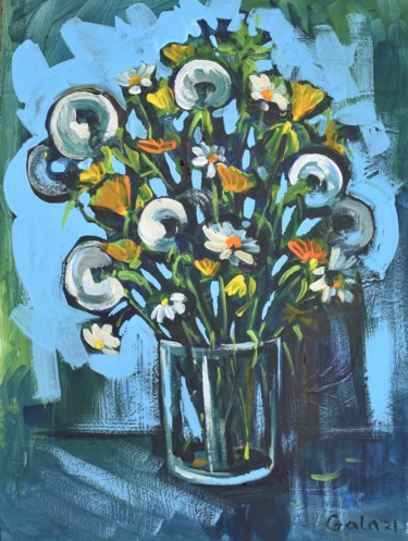 Peinture intitulée "dandelions" par Galina Zulkarniaeva, Œuvre d'art originale, Acrylique