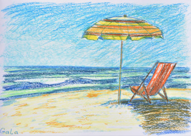 Рисунок под названием "Summer day at the b…" - Galina Zulkarniaeva, Подлинное произведение искусства, Пастель