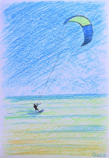 Drawing titled "kite surfer" by Galina Zulkarniaeva, Original Artwork, Pastel