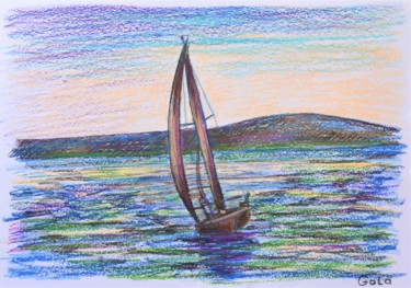 Dessin intitulée "Travel by water" par Galina Zulkarniaeva, Œuvre d'art originale, Pastel