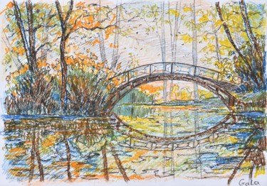 Disegno intitolato "autumn mood" da Galina Zulkarniaeva, Opera d'arte originale, Pastello Montato su Cartone