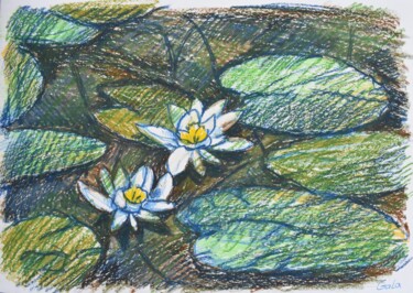 Desenho intitulada "Water lilies" por Galina Zulkarniaeva, Obras de arte originais, Pastel
