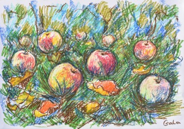 Peinture intitulée "apples in the garden" par Galina Zulkarniaeva, Œuvre d'art originale, Pastel