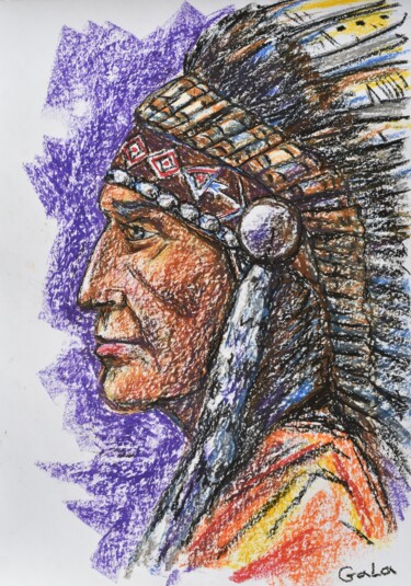 Painting titled "Apache" by Galina Zulkarniaeva, Original Artwork, Pastel