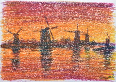 Disegno intitolato "Dutch Mills" da Galina Zulkarniaeva, Opera d'arte originale, Pastello Montato su Cartone