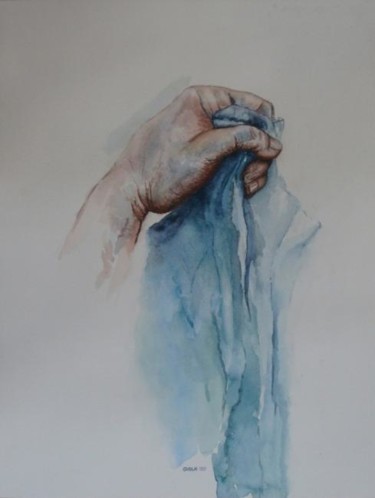 Peinture intitulée "Main au chiffon ble…" par Jeangal, Œuvre d'art originale