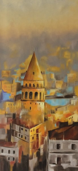 Malerei mit dem Titel "GALATA KULESİ VE EV…" von Galeri Bizon, Original-Kunstwerk, Acryl