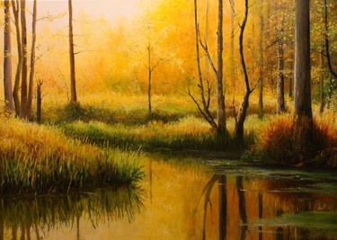 Painting titled "Sunny autumn" by Jacek Paweł Siedlec, Original Artwork, Oil