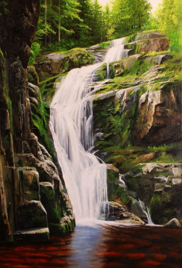 Painting titled "Waterfall" by Jacek Paweł Siedlec, Original Artwork, Oil