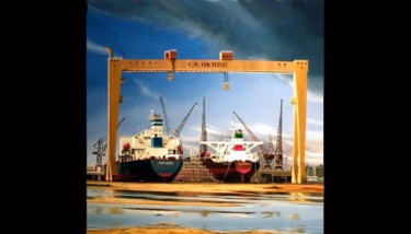 Peinture intitulée "Chantier Naval Derre" par Didier Derre, Œuvre d'art originale, Huile