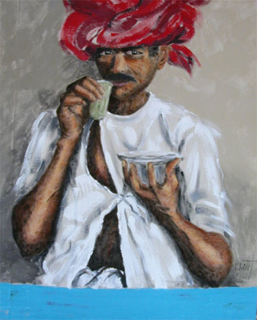Peinture intitulée ""Le buveur de thé"…" par Galerie Art'Place Archives, Œuvre d'art originale