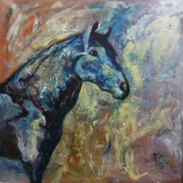 Картина под названием "cheval" - Mohamed  Akram Khouja, Подлинное произведение искусства, Масло