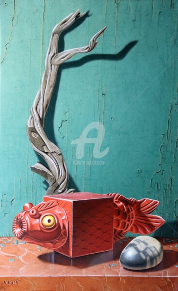 Картина под названием "« Poisson rouge à d…" - Galerie De  Parrhasios, Подлинное произведение искусства, Масло Установлен на…