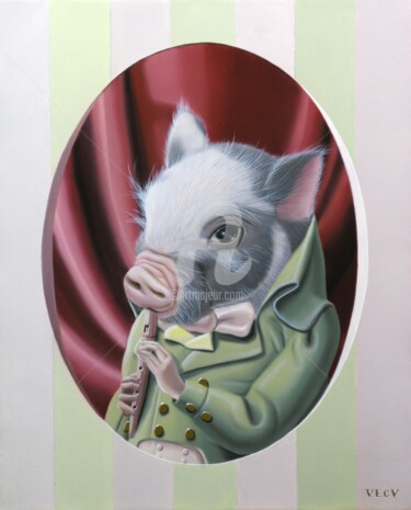 Malerei mit dem Titel "« Le petit cochon f…" von Galerie De  Parrhasios, Original-Kunstwerk, Öl Auf Keilrahmen aus Holz mont…