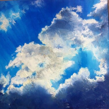 Painting titled "nuages" by Galerie Kawak, Original Artwork, Oil Mounted on Wood Stretcher frame
